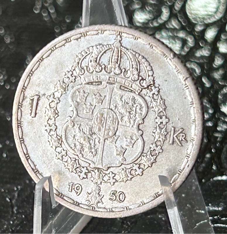 1950 1 Krona TS SWEDEN - Gustaf V FULL DETAIL (mint mark TS)