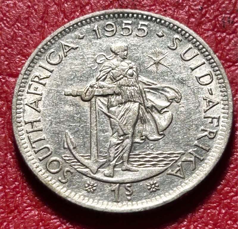 1955 South Africa one Shilling silver coin