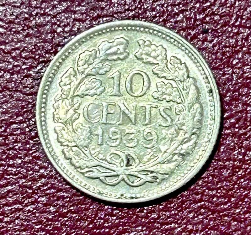 1939 SILVER NEDERLAND 10 cent (GULDEN)