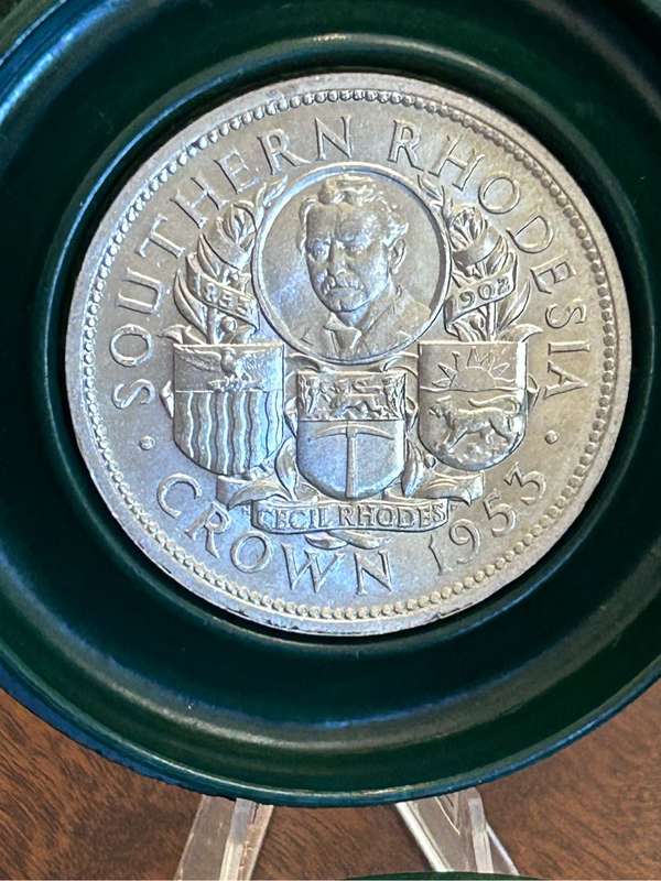 1953 RHODESIA CROWN - SILVER IN ORIGINAL HOLDER AS ISSUED