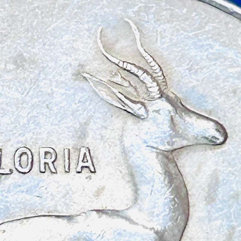 1966 "TAG EAR" SILVER SPRINGBOK ONE RAND IN HIGH QUALITY ACCORDING TO "HERNS" 600 KNOWN 80% SILVER