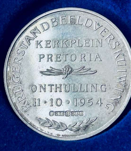 1954 Unveiling of Paul Kruger Statue SILVER Medallion - Afrikaans SCARES PROOF