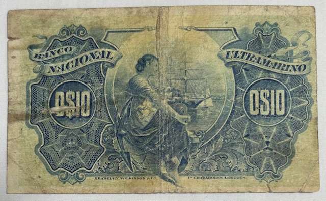 1914 Mozambique Lourenco Marques 10 Centavos Ultramarino Bank note -SCARES 