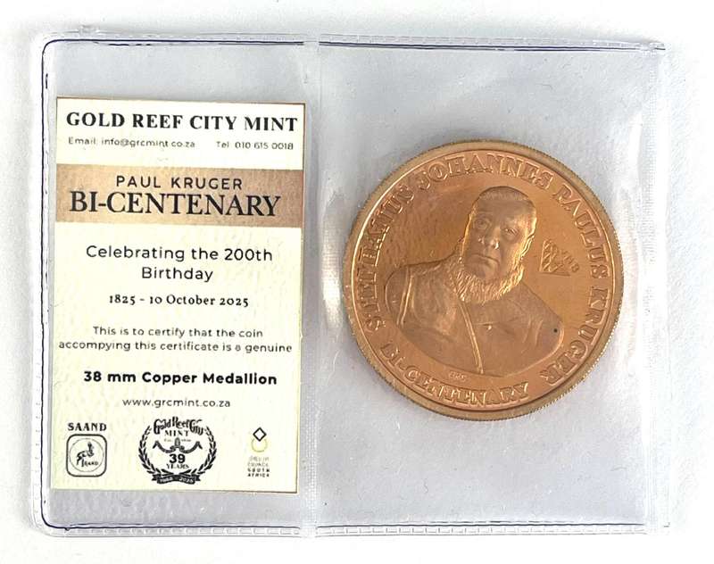 200th Birthday of Paul Kruger Copper Medallion (Johburg Stamp)