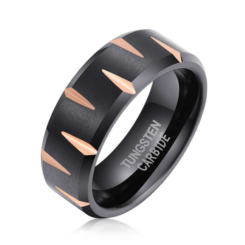 Mens Black & Rose Gold Tungsten Ring - Size 7
