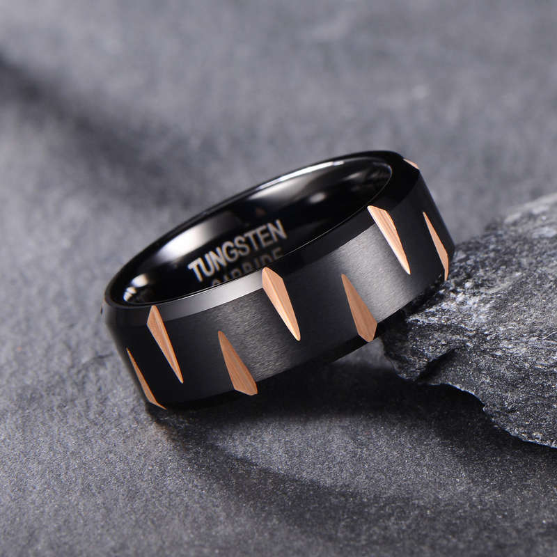 Mens Black & Rose Gold Tungsten Ring - Size 7