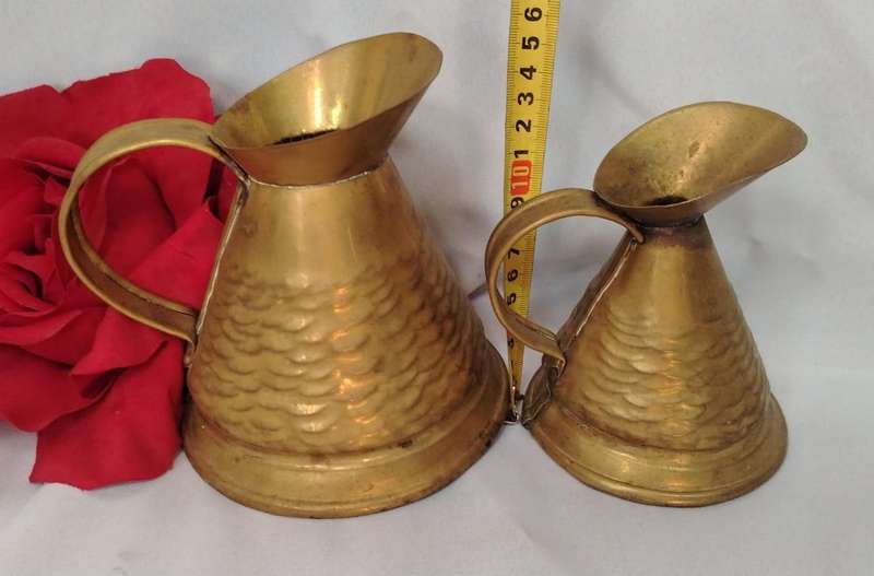 2 X VINTAGE HAMMERED BRASS JUGS
