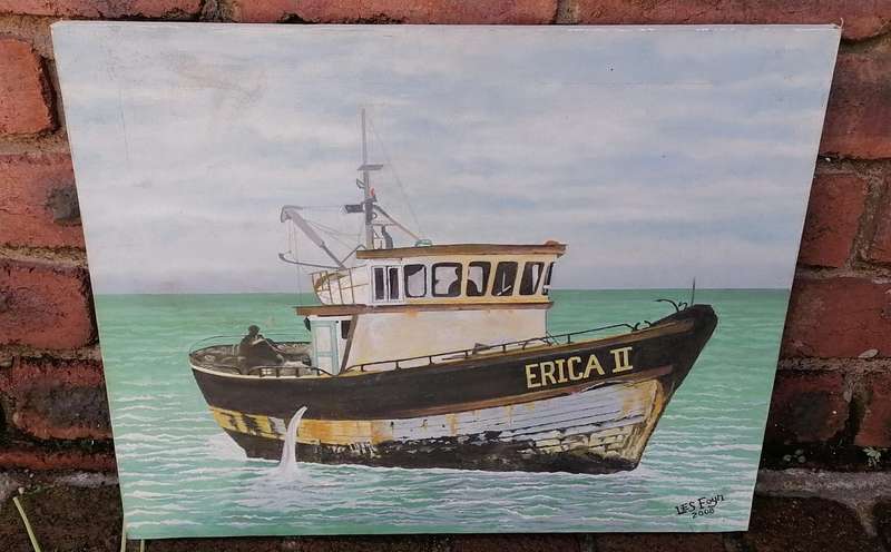 BLOCK MOUNT CANVAS PAINTING OF FISHING BOAT ERICA 2 Artist-Les Foyn.