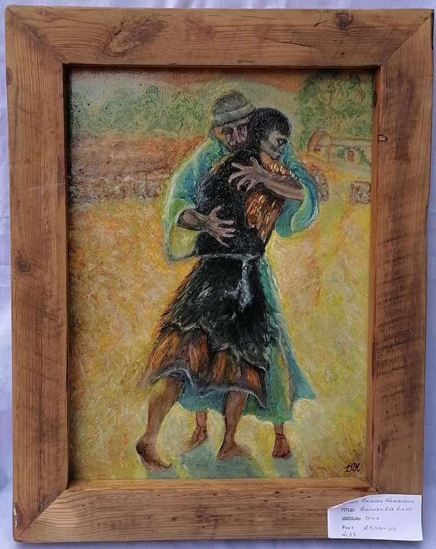 FRAMED OIL PAINTING OF EMBRACING COUPLE TITLED 'BOUNDLESS LOVE'-ARTIST BRENDA HARRISON