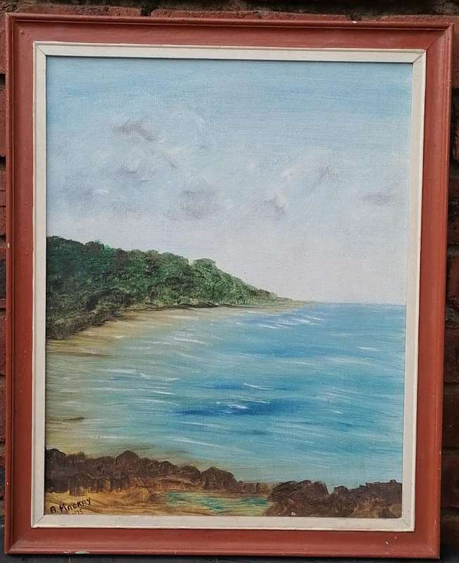 FRAMED OIL PAINTING OF SERENE OCEAN-ARTIST A MACKAY