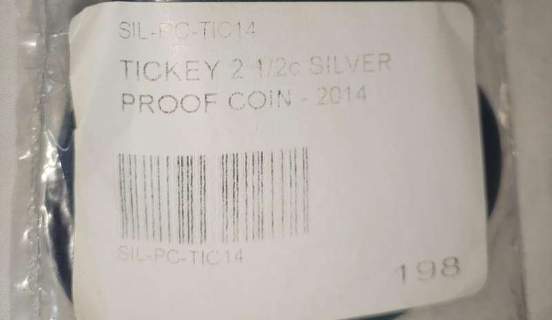 Collectors SAMint Tickey 2 1/2c Silver Proof Coin 2014 Sill sealed