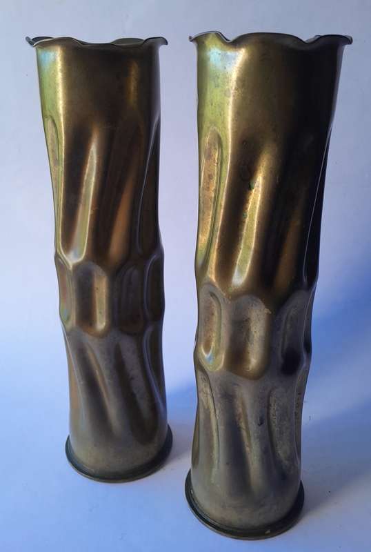 Boer War Pair Trench Art Shell Casings. Dated 1901. 27cm.