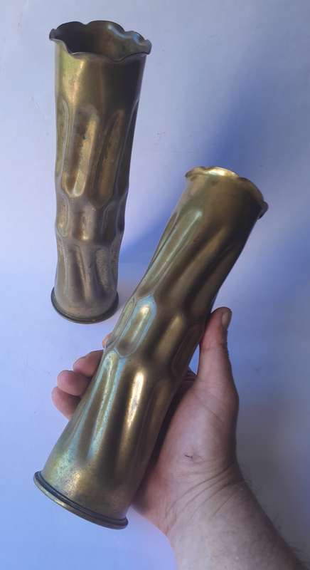 Boer War Pair Trench Art Shell Casings. Dated 1901. 27cm.