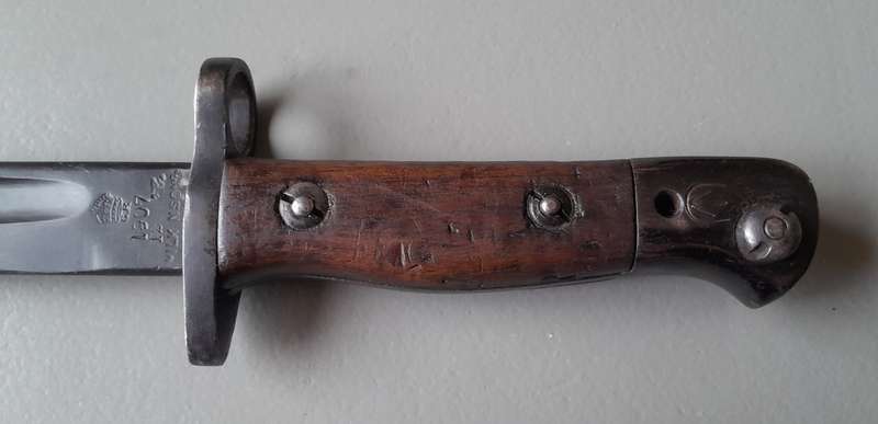 S.A. Police Issue WW2 1907 Pattern Wilkinson Sword Bayonet With Rare Brown Leather Scabbard.