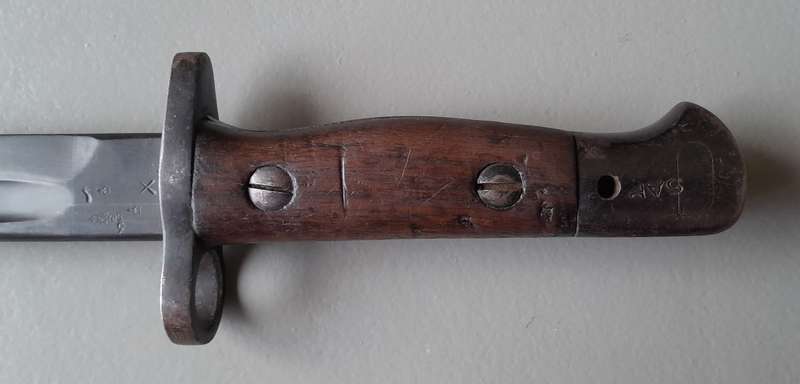S.A. Police Issue WW2 1907 Pattern Wilkinson Sword Bayonet With Rare Brown Leather Scabbard.