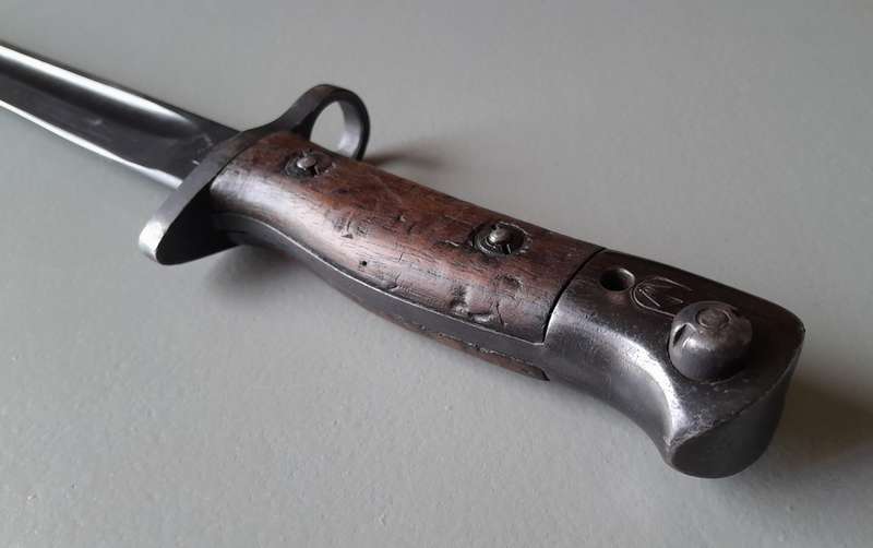 S.A. Police Issue WW2 1907 Pattern Wilkinson Sword Bayonet With Rare Brown Leather Scabbard.