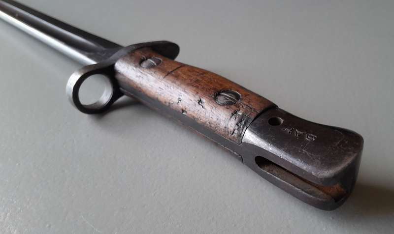 S.A. Police Issue WW2 1907 Pattern Wilkinson Sword Bayonet With Rare Brown Leather Scabbard.