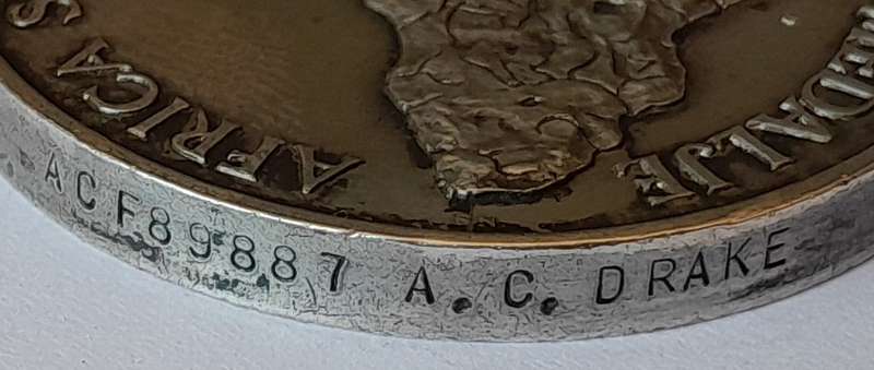 WW2 Full Sized Silver Africa Service Medal To ACF89887 A.C. Drake.