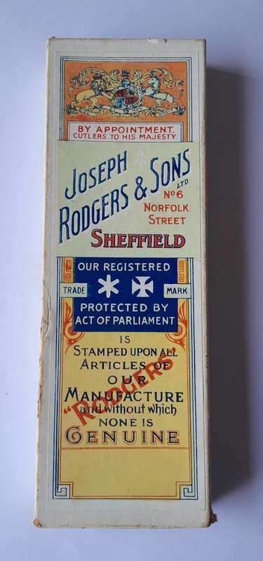 Antique Joseph Rodgers & Sons Set Of Six Dessert Knives With Ivorine Handles. Rare Original Box.