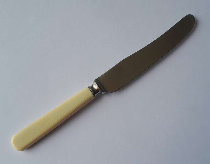 Antique Joseph Rodgers & Sons Set Of Six Dessert Knives With Ivorine Handles. Rare Original Box.