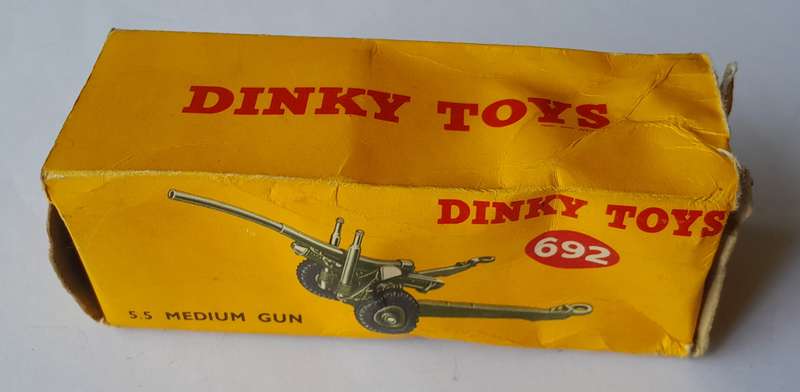 Dinky Toys 692 5.5 Medium Gun In Original Box. 13.4cm.