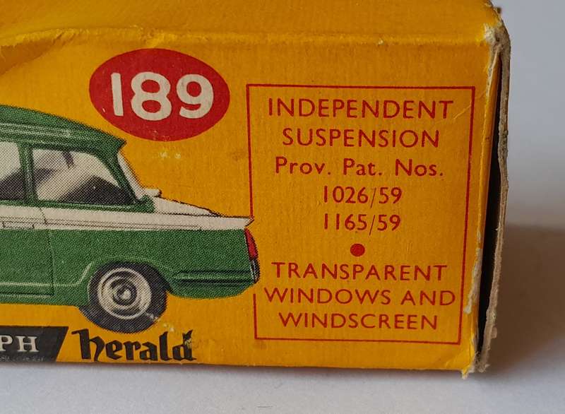 Dinky Toys 189 Triumph Herald In Original Box. 8.5cm.
