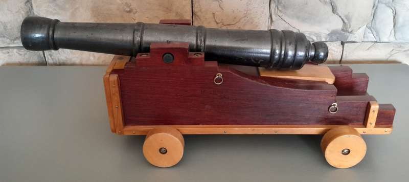 Vintage Large Hand Crafted Wooden Cannon Model By "Thabo Kruger, Zastron". 45cm Long.