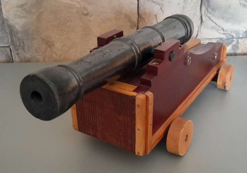 Vintage Large Hand Crafted Wooden Cannon Model By "Thabo Kruger, Zastron". 45cm Long.