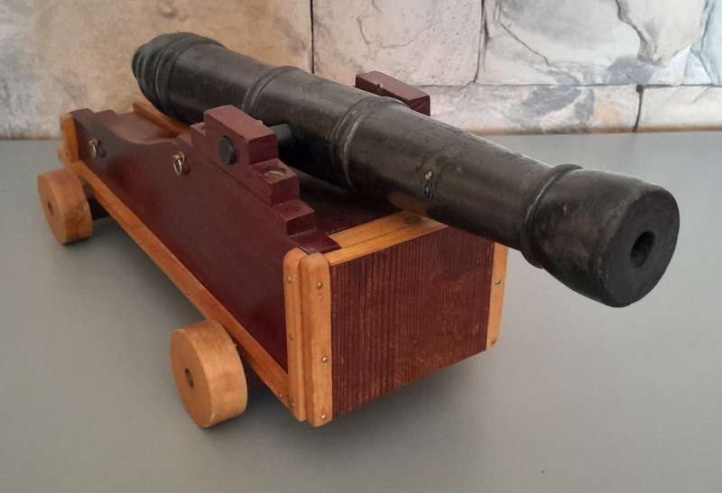 Vintage Large Hand Crafted Wooden Cannon Model By "Thabo Kruger, Zastron". 45cm Long.