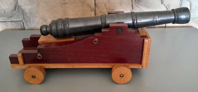 Vintage Large Hand Crafted Wooden Cannon Model By "Thabo Kruger, Zastron". 45cm Long.