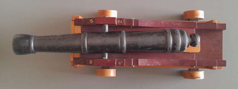Vintage Large Hand Crafted Wooden Cannon Model By "Thabo Kruger, Zastron". 45cm Long.