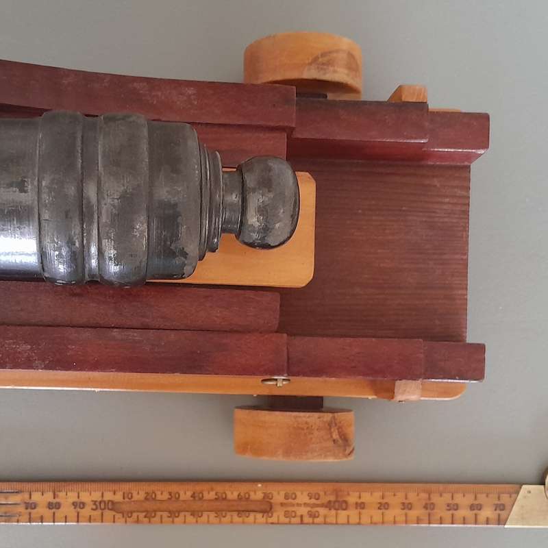 Vintage Large Hand Crafted Wooden Cannon Model By "Thabo Kruger, Zastron". 45cm Long.