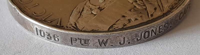 Boer War Queen South Africa Medal To "1036 Private W.J. Jones Cape Police Distr. 1".
