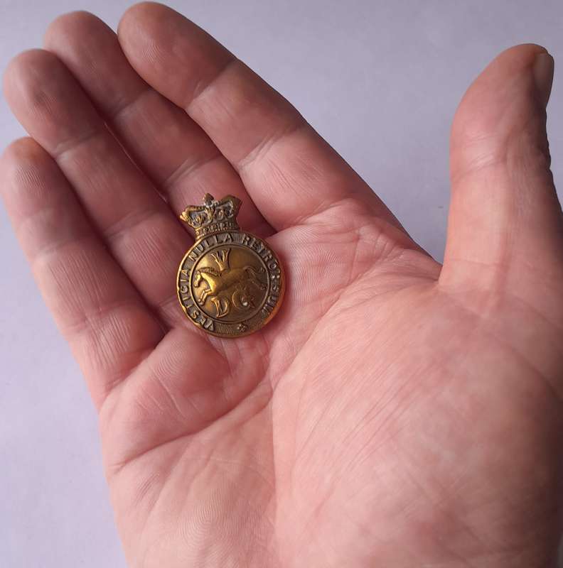 Victorian 5th Dragoon Guards QVC Badge. Boer War Era. Lugs Intact.