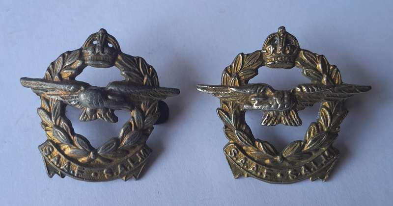 WW2 SA Airforce Badge Set.  Cap and Collars (Facing).