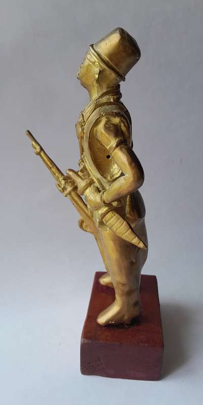 Early Heavy Cast Brass Warrior Statuette. 24cm High.