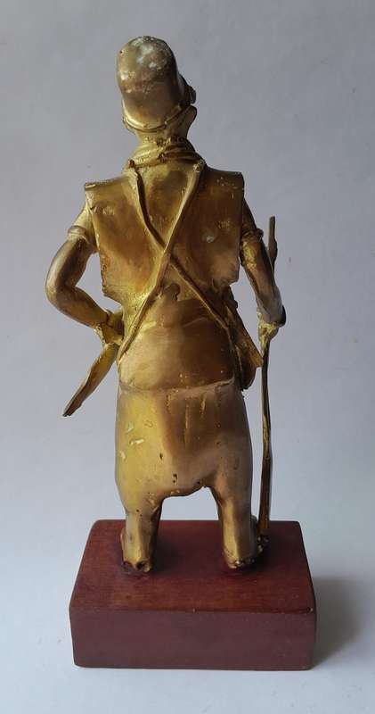 Early Heavy Cast Brass Warrior Statuette. 24cm High.