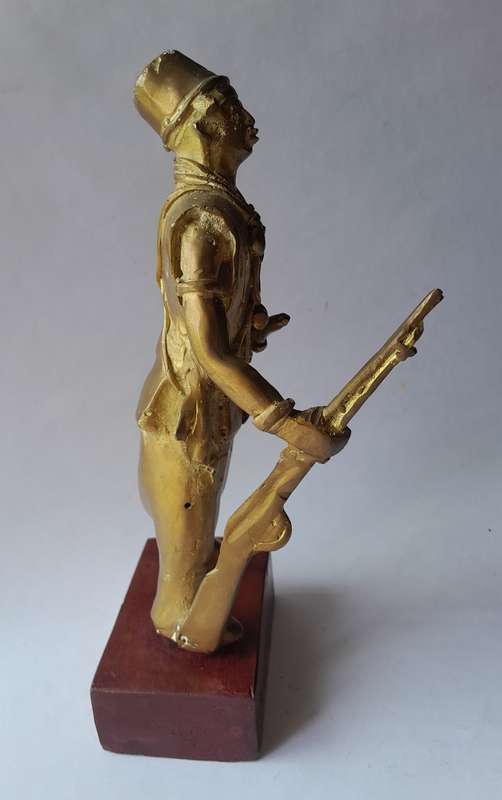 Early Heavy Cast Brass Warrior Statuette. 24cm High.