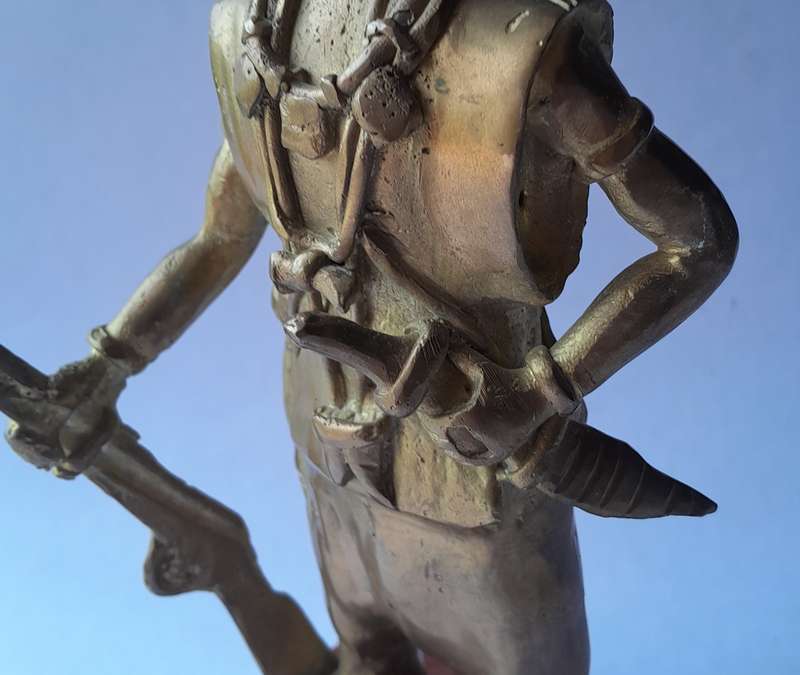 Early Heavy Cast Brass Warrior Statuette. 24cm High.