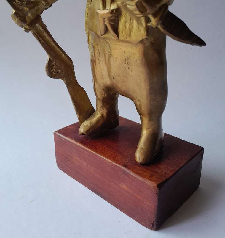 Early Heavy Cast Brass Warrior Statuette. 24cm High.