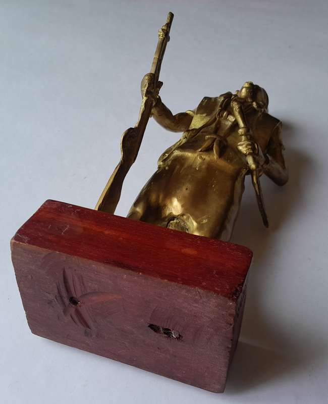 Early Heavy Cast Brass Warrior Statuette. 24cm High.