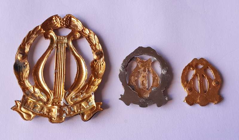 SADF Army Band Badge Set.  Cap, Collar and Lapel.