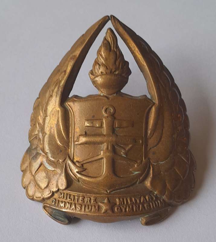 Early SADF Military Gymnasium Cap Badge.  Lugs Intact.