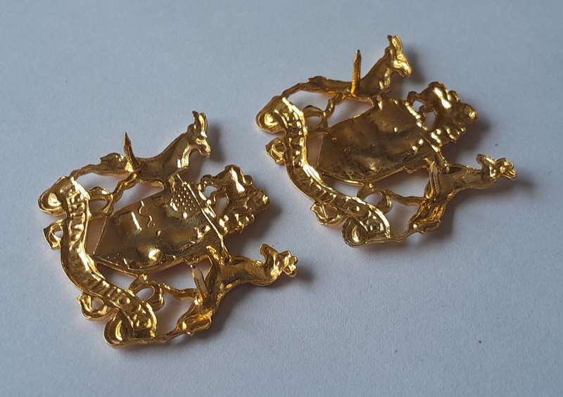 Pair SADF Sergeant Major Class 2 Gilt Badge.  All Pins Intact.