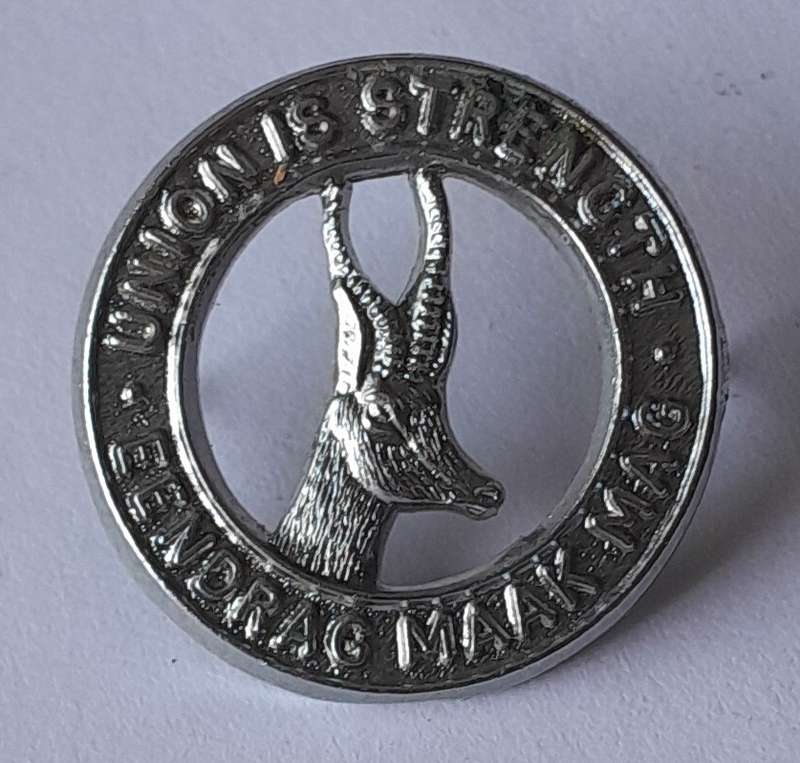SA Army Infantry Chromed Collar Badge.  Pins Intact.