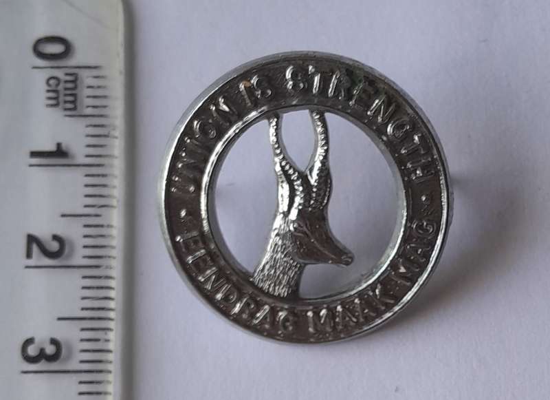 SA Army Infantry Chromed Collar Badge.  Pins Intact.