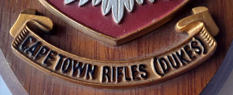 Vintage Cape Town Rifles (Dukes) Plaque.