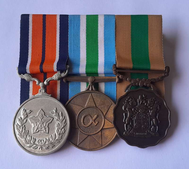 SADF Full Sized Court Mounted Medal Set.  General Service, Unitas, 10 Years Good Service.