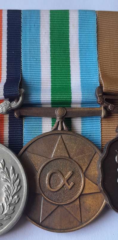 SADF Full Sized Court Mounted Medal Set.  General Service, Unitas, 10 Years Good Service.