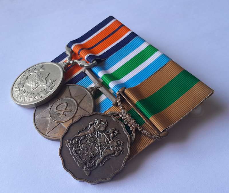 SADF Full Sized Court Mounted Medal Set.  General Service, Unitas, 10 Years Good Service.